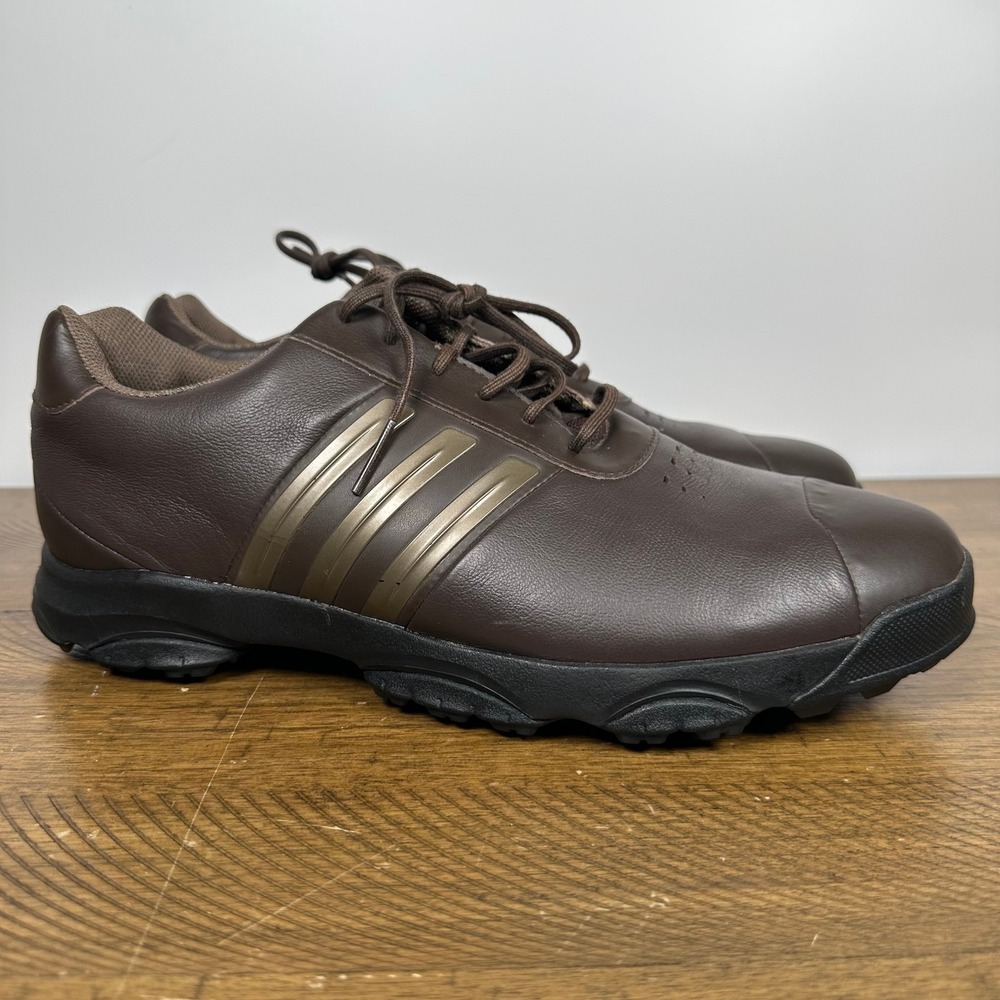 Adidas Golf Shoes Mens 12 Brown Leather Traxion Complite Cleated Spiked 737763
